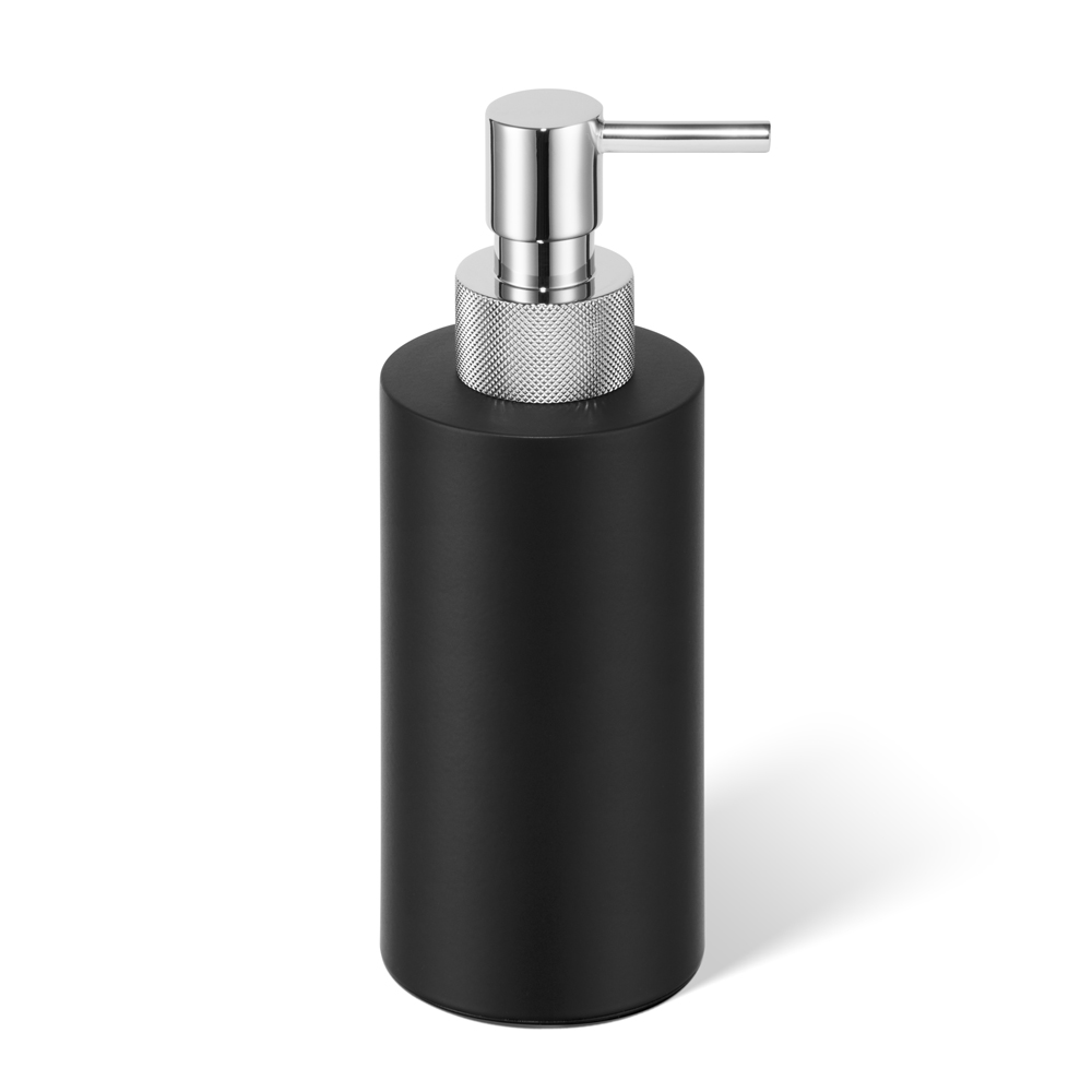black and chrome soap dispenser
